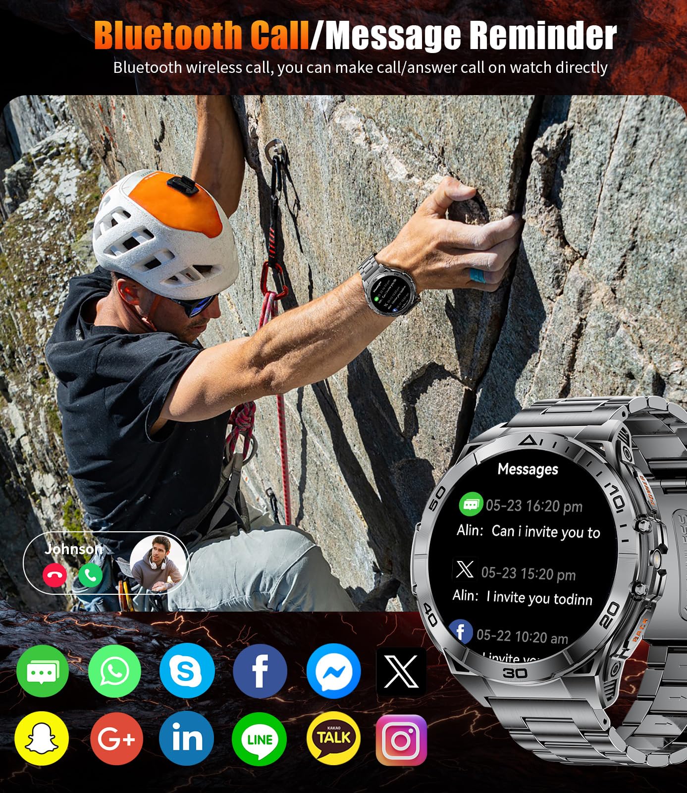 HIRREO EF16 Smart Watch for Men (Answer/Make Calls), 1.6" AMOLED HD Fitness Watches with LED Flashlight, 600mAh Battery/2 Straps/100+ Sports/IP68 Waterproof Smartwatch for Android iPhone Compatible