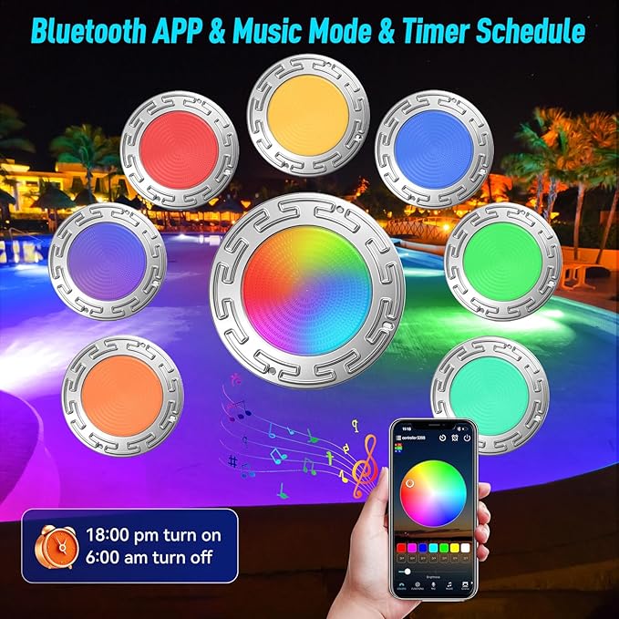 60FT 6Inch Pool/Spa Lights for Inground Pool, 20W LED Inground Pool Light with APP, Remote and Controller Control, Color Changing Underwater Swimming Pool Lights for Wet Niche
