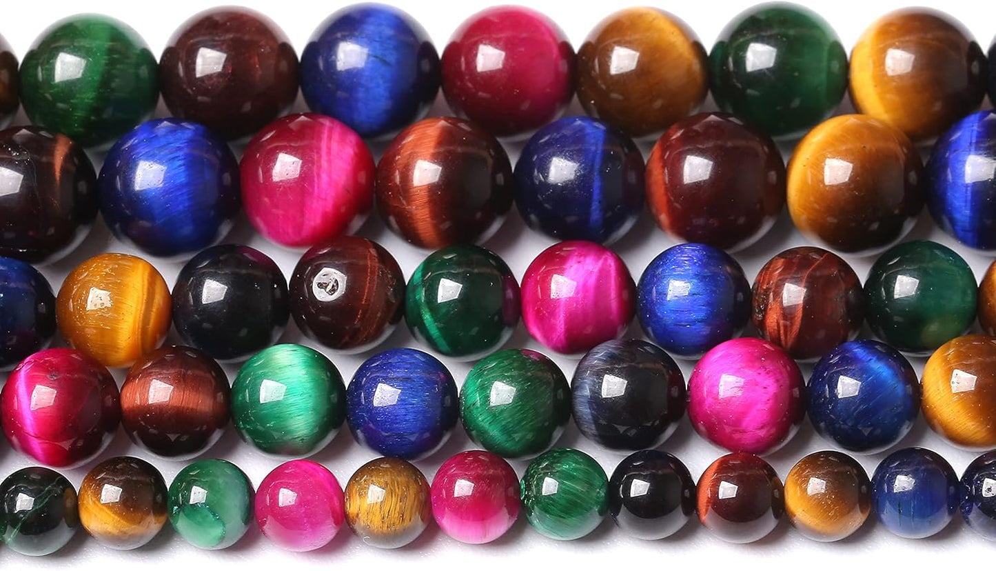 90pcs 8mm AAA Natural Colorful Tiger Eye Stone Beads Gemstone Round Spacer Loose Beads for Jewelry Making DIY Bracelet Necklace 32" 2 Strands