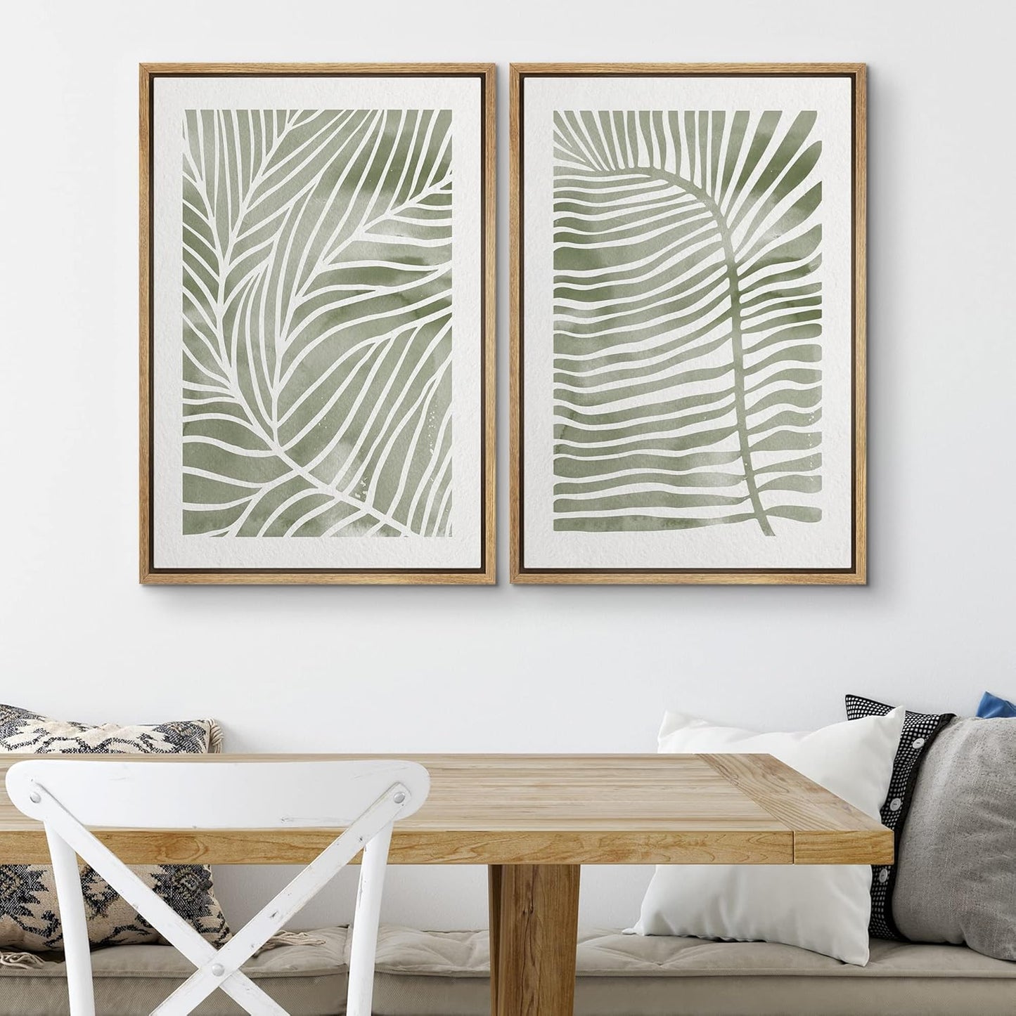 SIGNWIN Canvas Print Wall Art Set Green White Tropical Island Palm Leaves Nature Wilderness Illustrations Modern Art Rustic Multicolor for Living Room, Bedroom, Office - 24"x36"x2 Natural