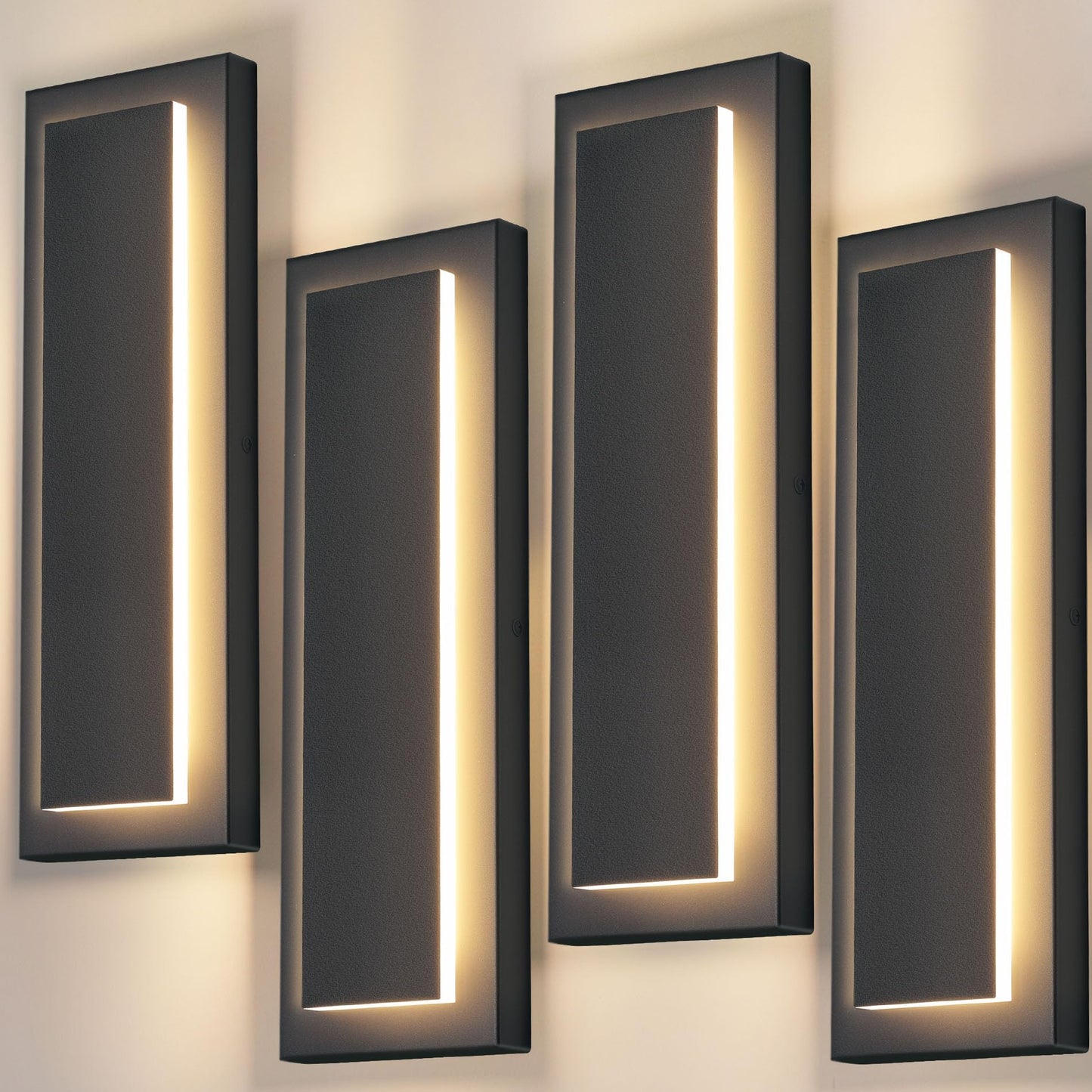 Zsmaiku 4 Packs Modern Exterior Lighting Fixtures  Black Led Outdoor Porch Wall Light  16 In Long Outside Lights For House  Front Door  Patio  Waterproof Outdoor Sconce Lights  3000K Warm White 12W