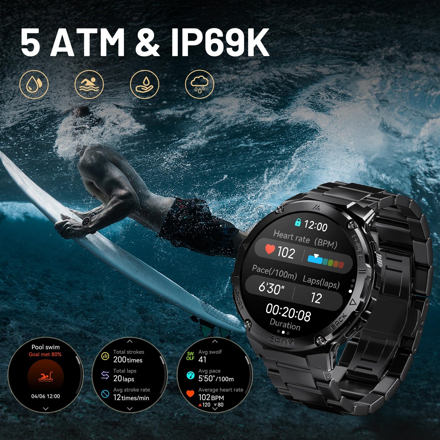 HOTMIFIT GPS Smart Watch for Men, 6 Satellite Positioning, Compass, Stainless Steel Body, 50M Waterproof, 480mAh Extra-Large Battery, Answer/Make Call, 1.43" AMOLED Screen, Compatible to Android iOS