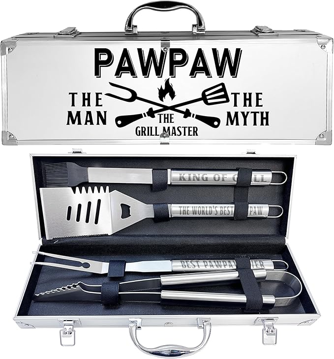 Paw Paw Gifts, Christmas Pawpaw Gifts for Grandpa from Grandkids Heavy Duty Grilling Accessories Kit for Backyard BBQ, Thick Stainless Steel Grill Utensils with Non-Slip Handle Tool for Man