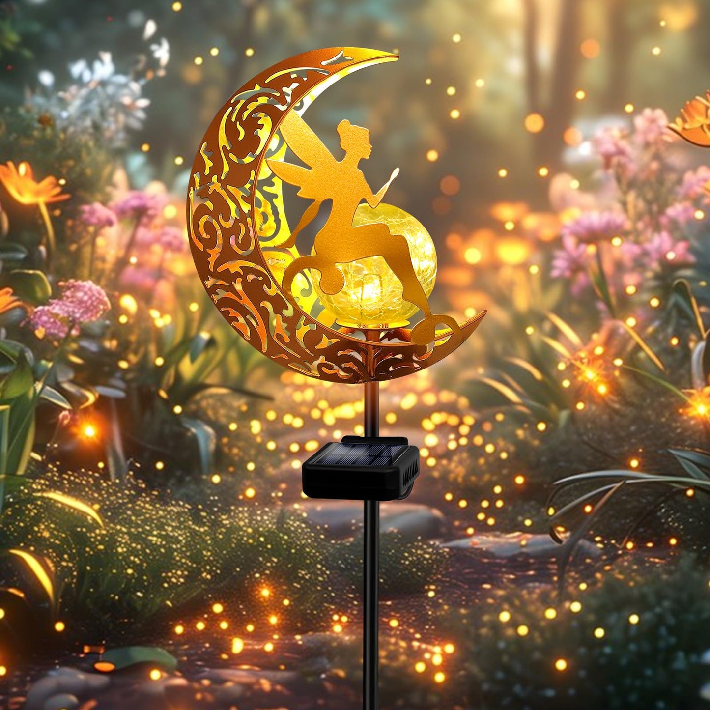 YJFWAL Garden Solar Lights Pathway Stake, Warm White, Angel Decor, 1 Pack, Model 714216436217, Waterproof Outdoor Decor for Yard and Garden
