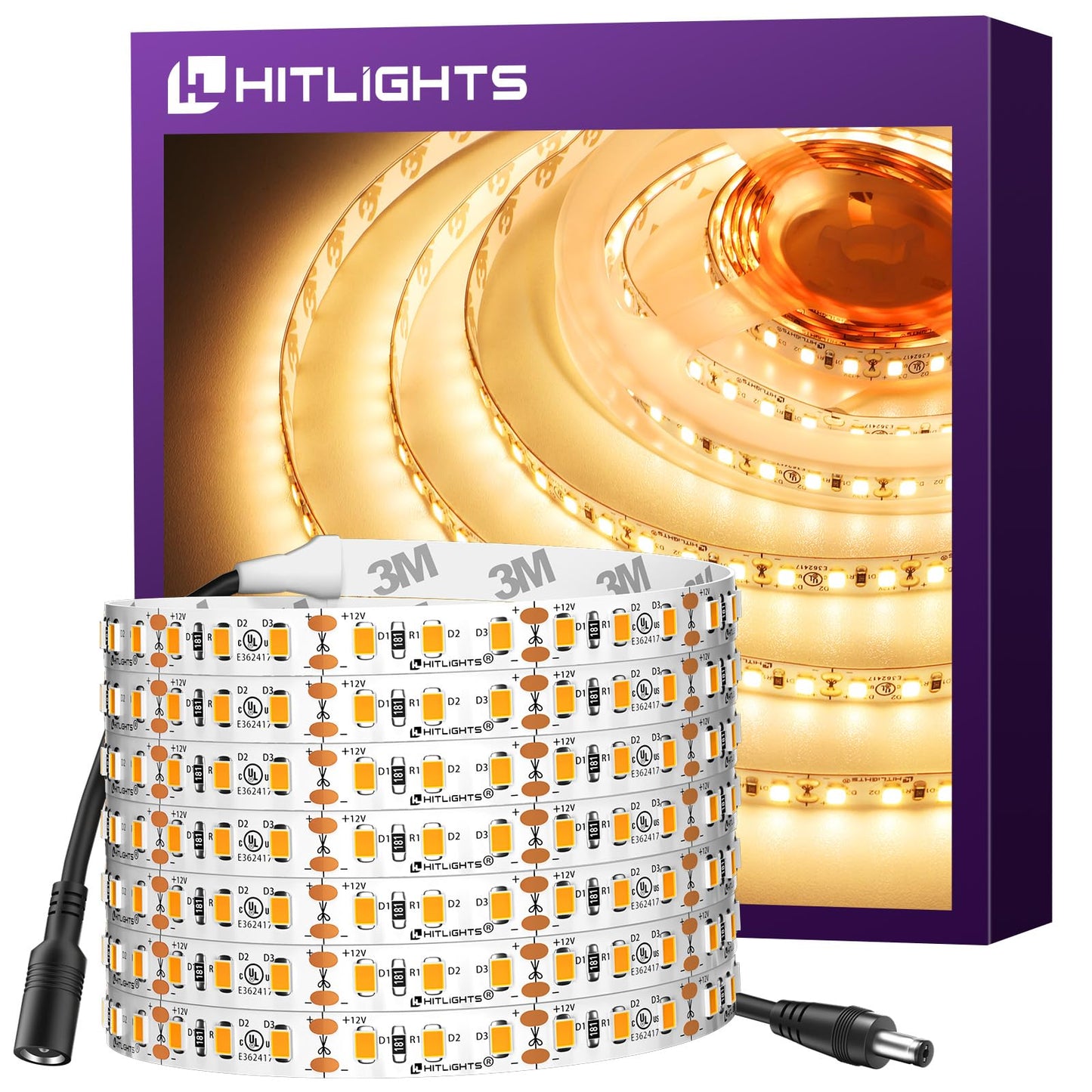Hitlights Led Strip Lights 16.4Ft Warm White 3000K, 600 Leds, Flexible Dimmable Rope Light, Ul-Listed, Model L0512V-302-163