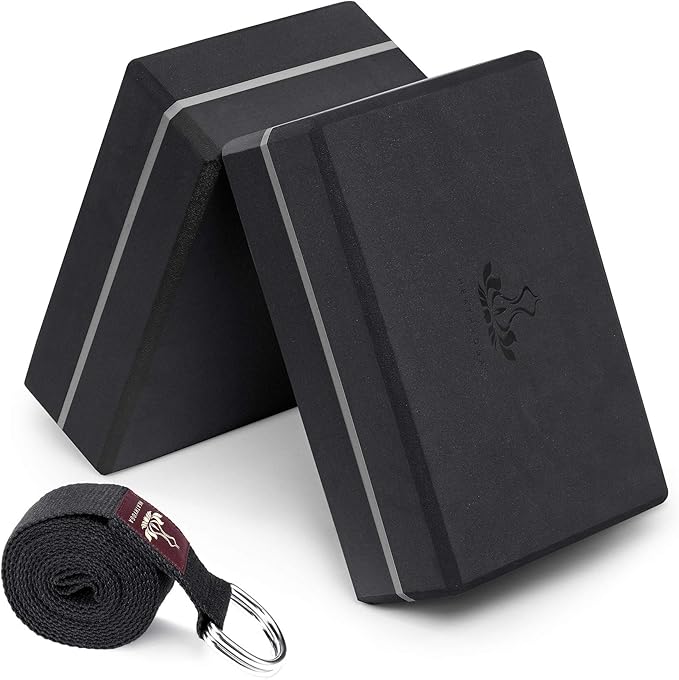 Heathyoga Yoga Blocks 2 Pack with Strap, High Density EVA Foam Yoga Block and Yoga Strap Set to Support and Improve Poses ...