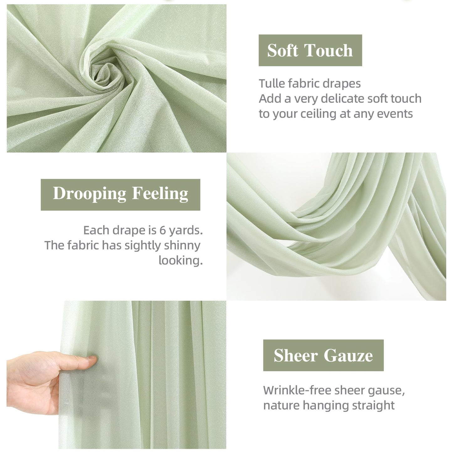 Partisky Wedding Arch Draping Fabric, 1 Panel 28 X 19Ft Sage Green Sheer Fabric Drapes Backdrop Curtain For Wedding Ceremony Par