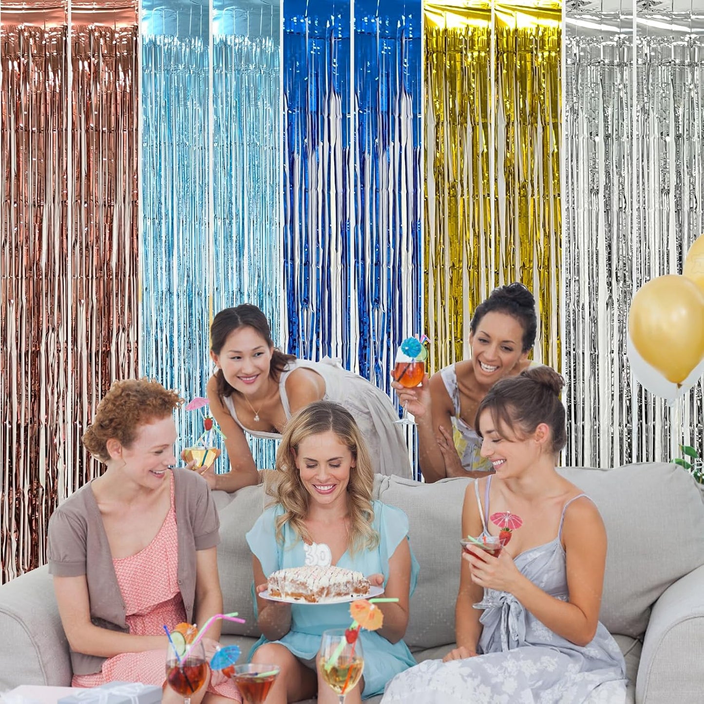 5 Pack Rose Gold Foil Curtain Backdrop Metallic Tinsel Foil Fringe Curtains Photo Booth Props for Birthday Wedding Engagement Bachelorette Christmas Holiday Celebration Party Decorations Supplies