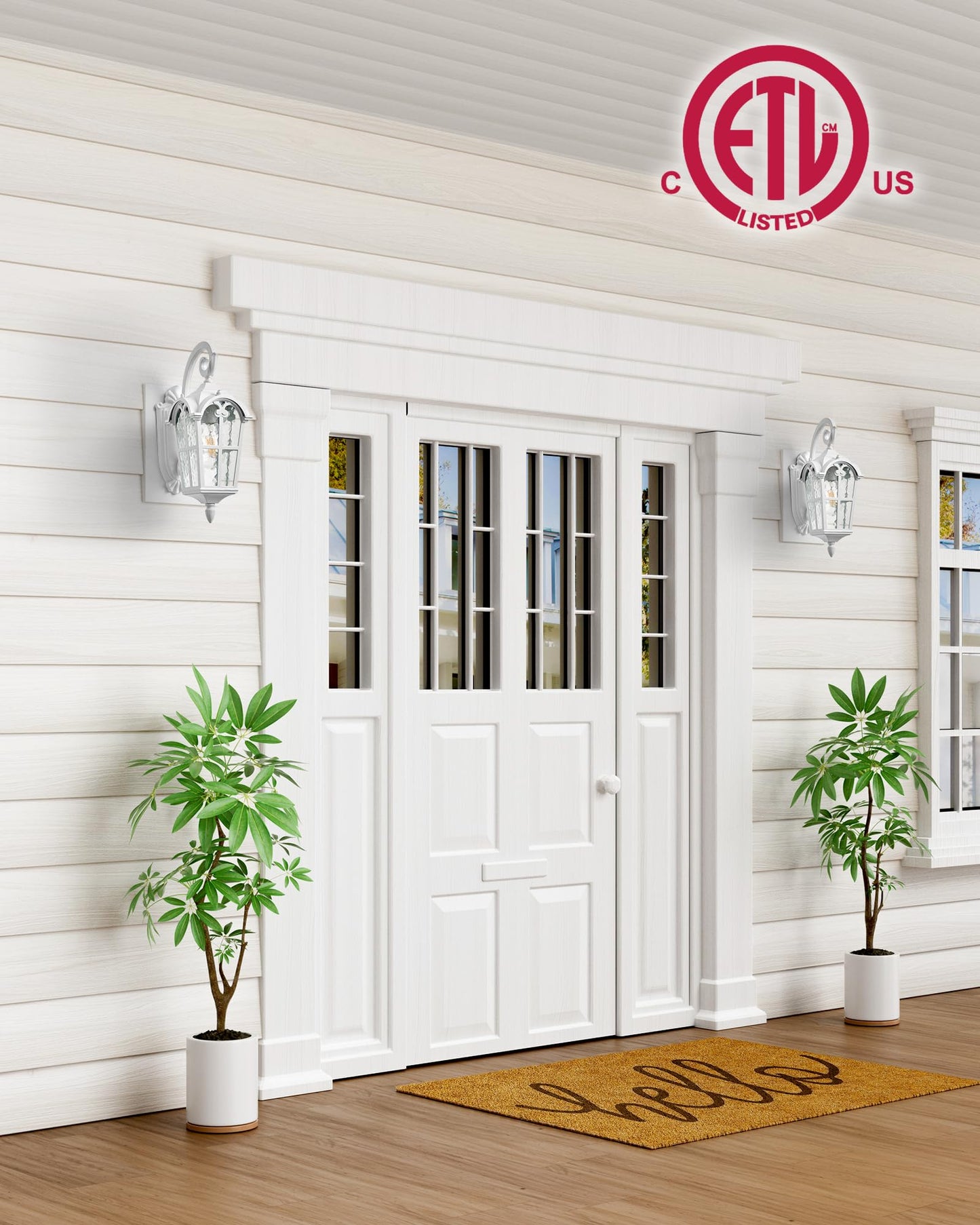 Vianis White Porch Lights Outdoor  Outside Dusk To Dawn Light Fixtures Wall Mount  Exterior Lighting For House With Ripple Glass  Lantern Fixture For Patio Garage Front Coach  Anti-Rust Waterproof