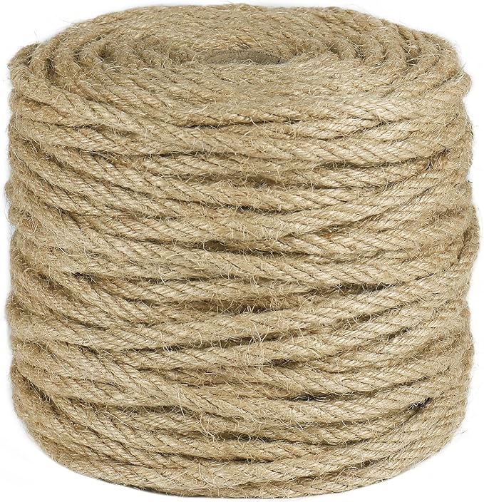 Tenn Well 5mm Jute Rope, 164 Feet 4Ply Twisted Thick Twine Rope for Gardening, Crafting, Recycling, Cat Scratching Post, F...