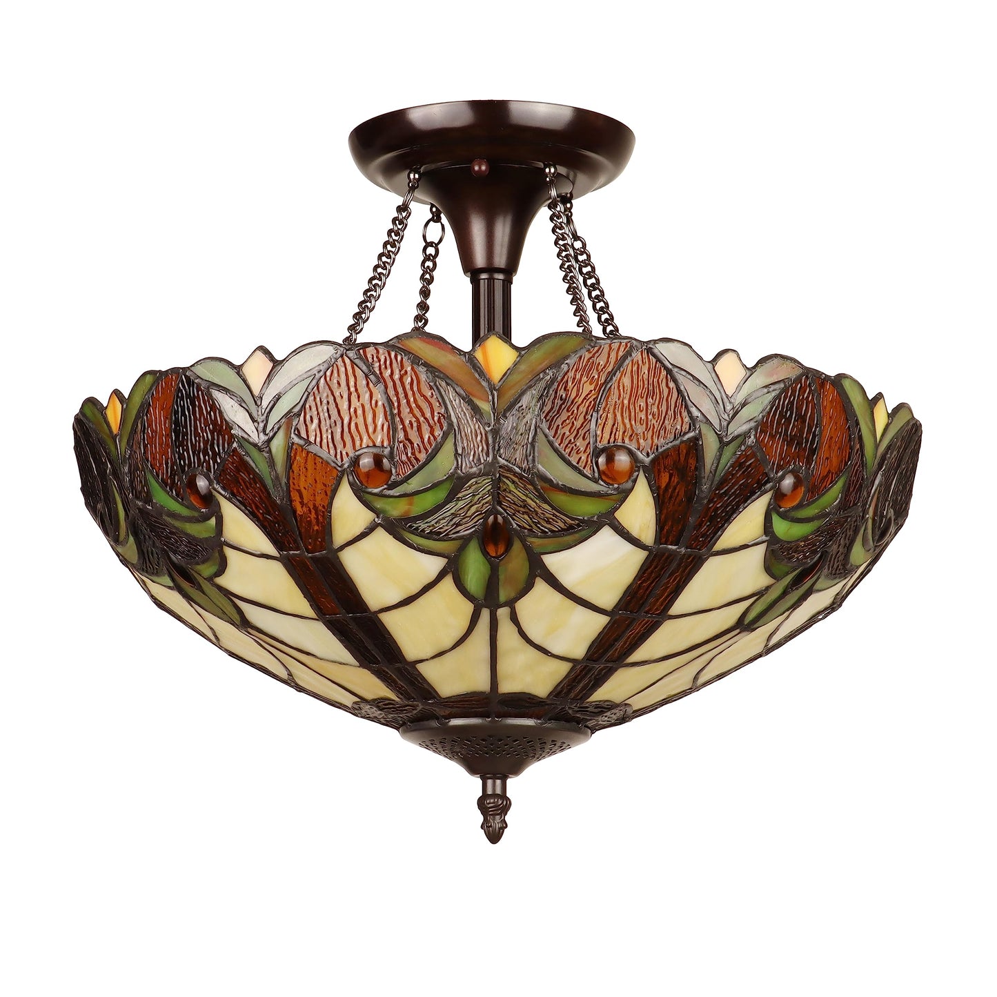 Chloe Lighting 2-Light Ceiling Semi-Flush Mount Stained Glass Antique Dark Bronze 16in Wide Model CH18780VI16-UF2
