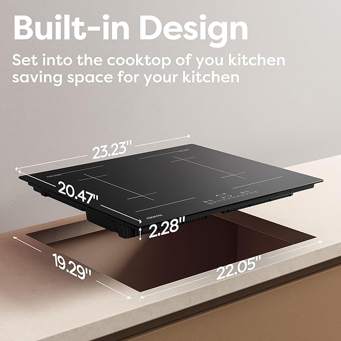 CDV 7200W Built-in Induction Cooktop 4 Burners, 24 Inch Electric Cooktop with Bridge Function Power Booster 9 Power Levels Touch Control Timer Child Lock