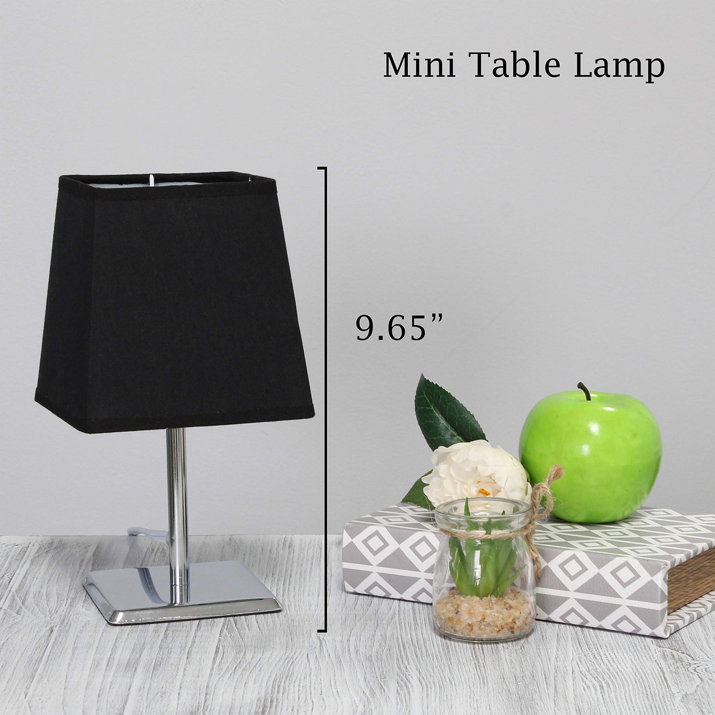 Simple Designs Lt2062-Blk Mini Chrome Table Lamp, Black Fabric Shade, Metal, Pack Of 1