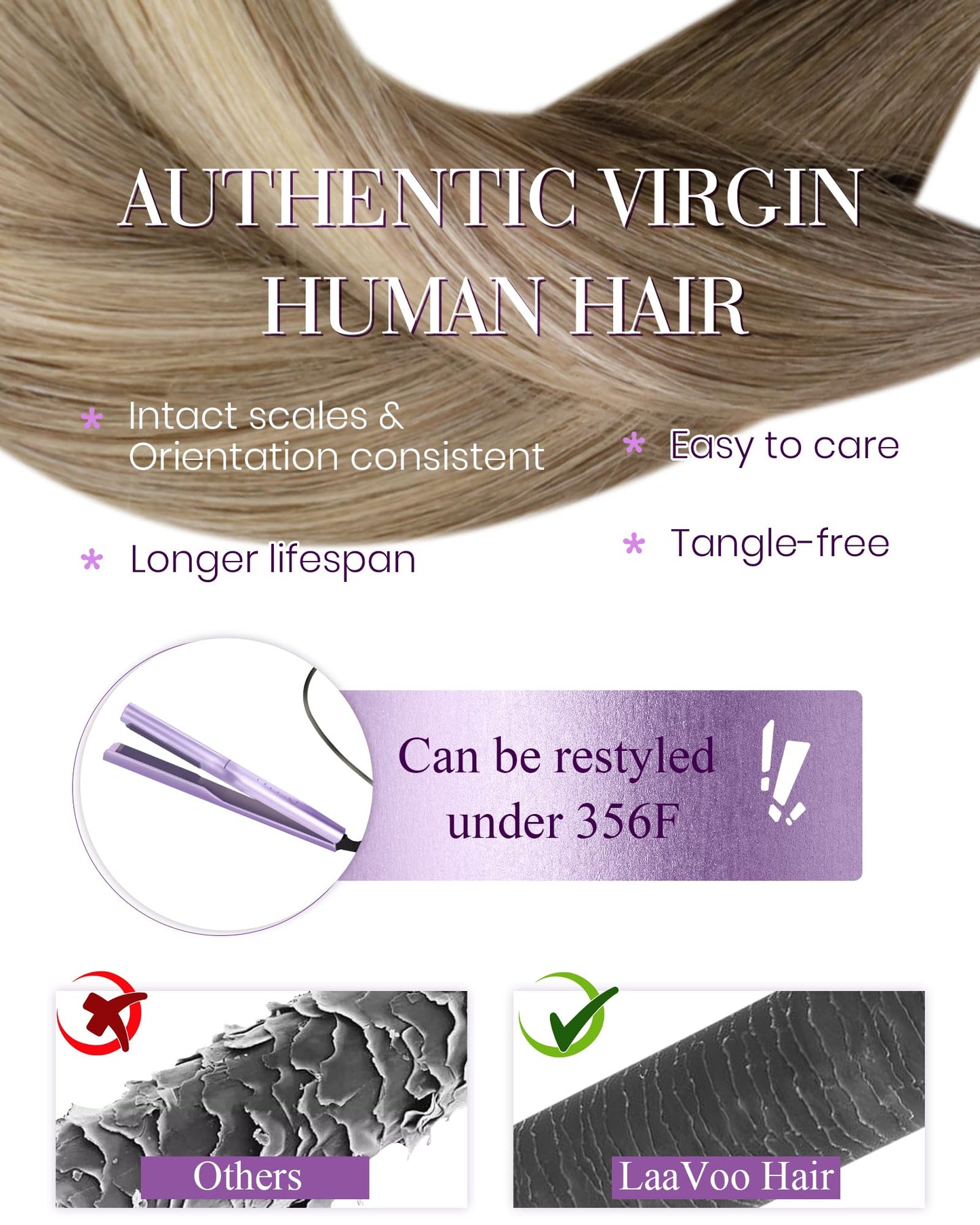 LaaVoo I Tips Hair Extensions Real Human Hair Blonde Itip Human Hair Extensions Balayage Brown to Ash Blonde with Platinum Blond