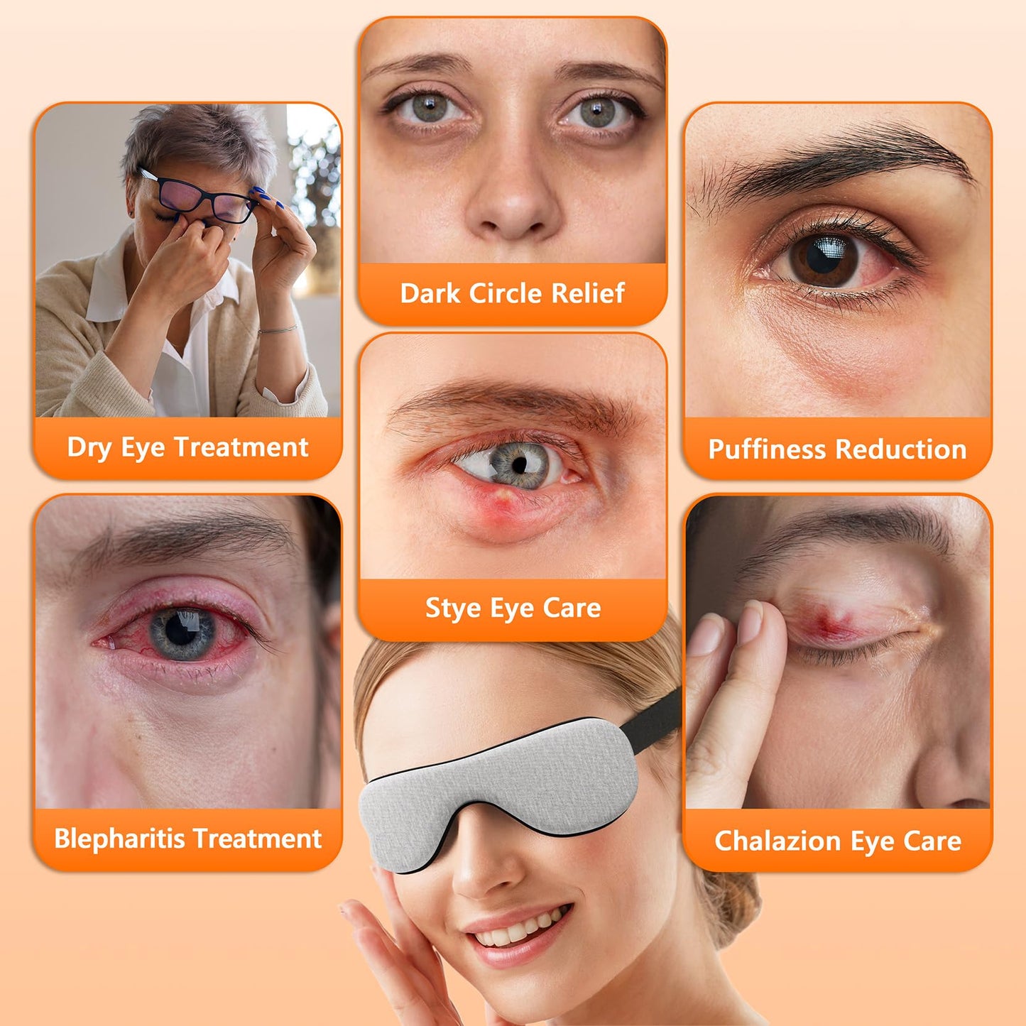 Heated Eye Mask – Warm Compress for Dry Eyes, USB Electric Heating Pad for Stye & Chalazion Eye Treatment, Eye Sleep Mask for Dark Circles and Puffiness Relief (Gray)