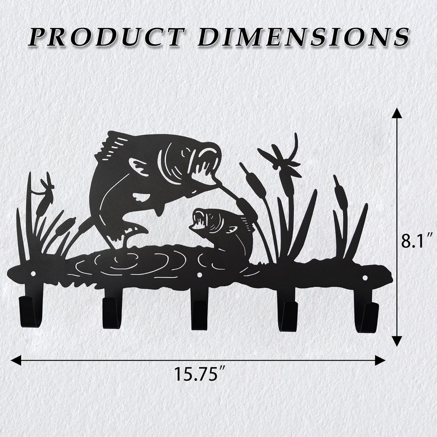 Metal Fish Coat Hooks Wall Art Decor-Fish Hangers and Key Holder-Clothes Rack and Backpack Hanger-Animal Theme Hooks Sweet Home Decor for Storage, Living Room, Hallway, Office (Black)