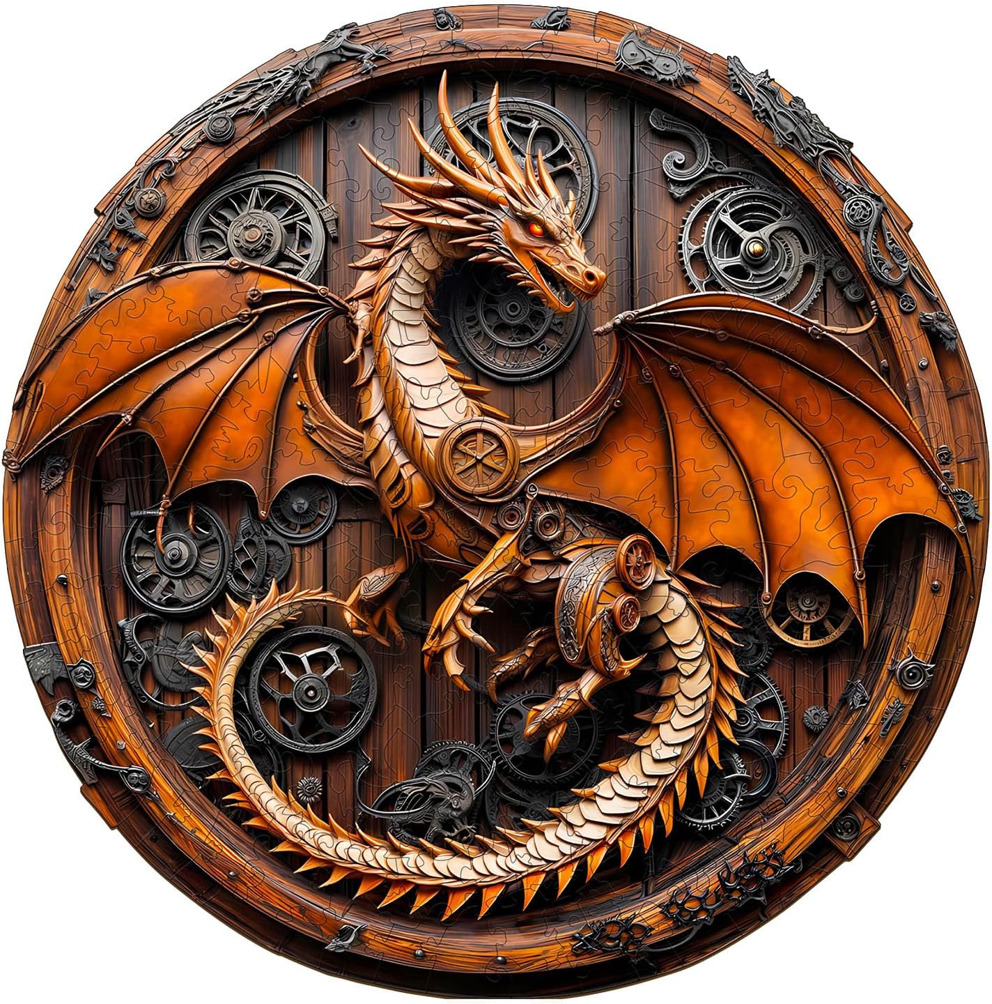 Wooden Puzzles for Adults, Mechanical Dragon Wooden Jigsaw Puzzles for Adults, Wood Puzzles Adult, Unique Animal Shape, Gifts for Friends and Family, Wall Art Canvas Puzzle (M -11.4*11.3in -200 pcs)