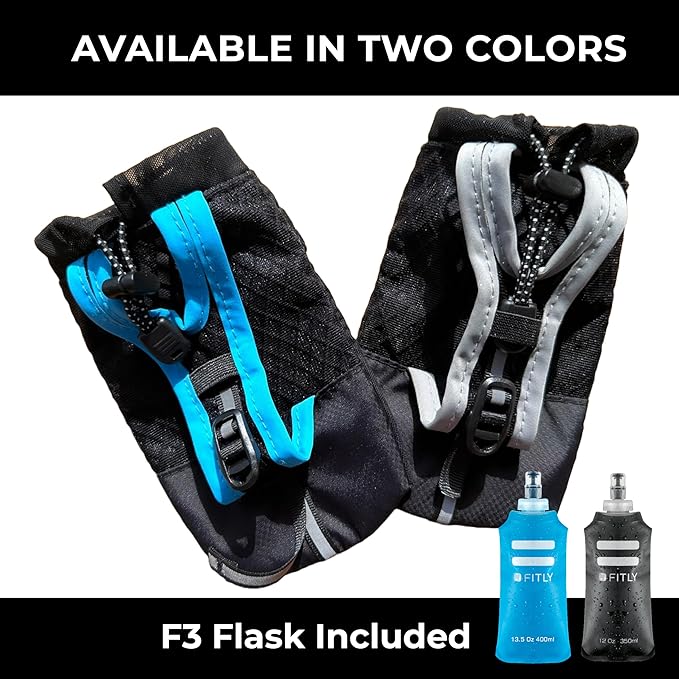 Running Handheld Water Bottle 12 oz Soft Flask - Hand Water Bottle For Runners, Hiking, Skiing & Outdoor - Fits F2, F2, F3 & F4 Collapsible Flask - Hydration Bottle Holder with Pocket - Blue