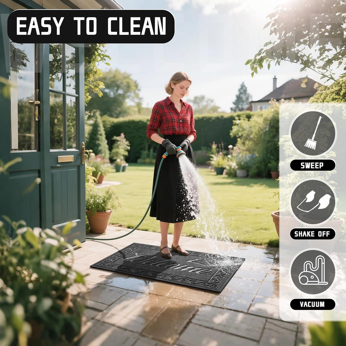 Yimobra Welcome Mat, Heavy Duty Sturdy Door Mats for Home Entrance Outdoor Indoor, Front Doormat for Outside Patio Floor Entry Porch Garage Office, Waterproof, Low Profile, 60 x 36, Black Grey