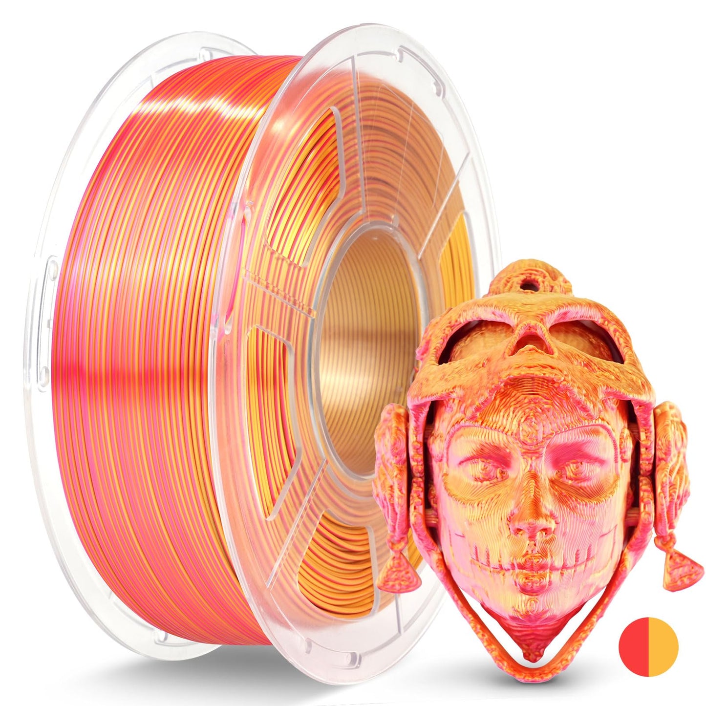 JAYO Silk Dual Color PLA Filament 1.75mm Red-Gold 1.1kg, Shiny Gradient Dual-Tone PLA, High Gloss Finish, Easy to Print, Layer C