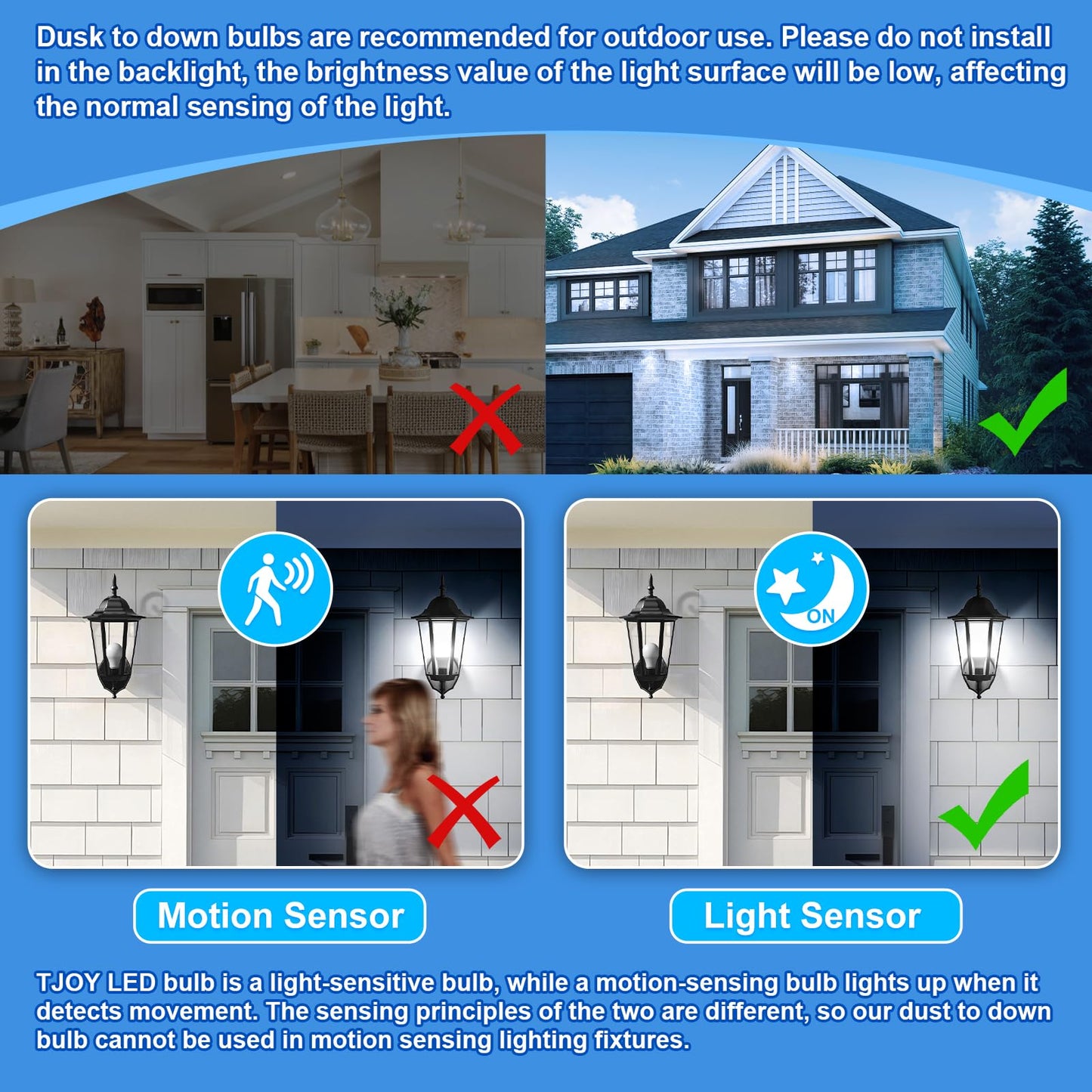Tjoy Dusk To Dawn Light Bulbs Outdoor  Light Sensor A19 Led Light Bulb  Automatic On/Off Photocell Bulb For Outdoor Porch Lighting  60W Equivalent  Energy Efficient 9W  Daylight 5000K E26 Base  4 Pack