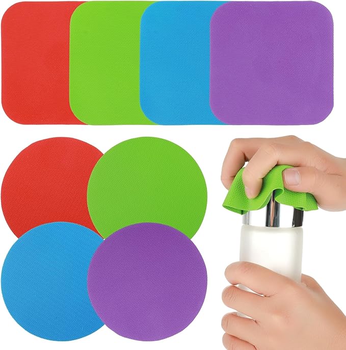 8Pcs Jar Opener Gripper Pads, Rubber Jar Grippers Anti-slip Coasters Kitchen Gadget Multi-function Bottle Lid Opener Jar Opener for Seniors with Weak Hands or Less Strength