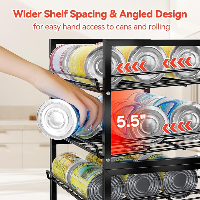 SUFAUY Stackable Can Rack Organizer for Pantry, 2 Tier Soda Canned Food Storage Holds Up to 60 Cans, Steel Square Frame, 2 Pack