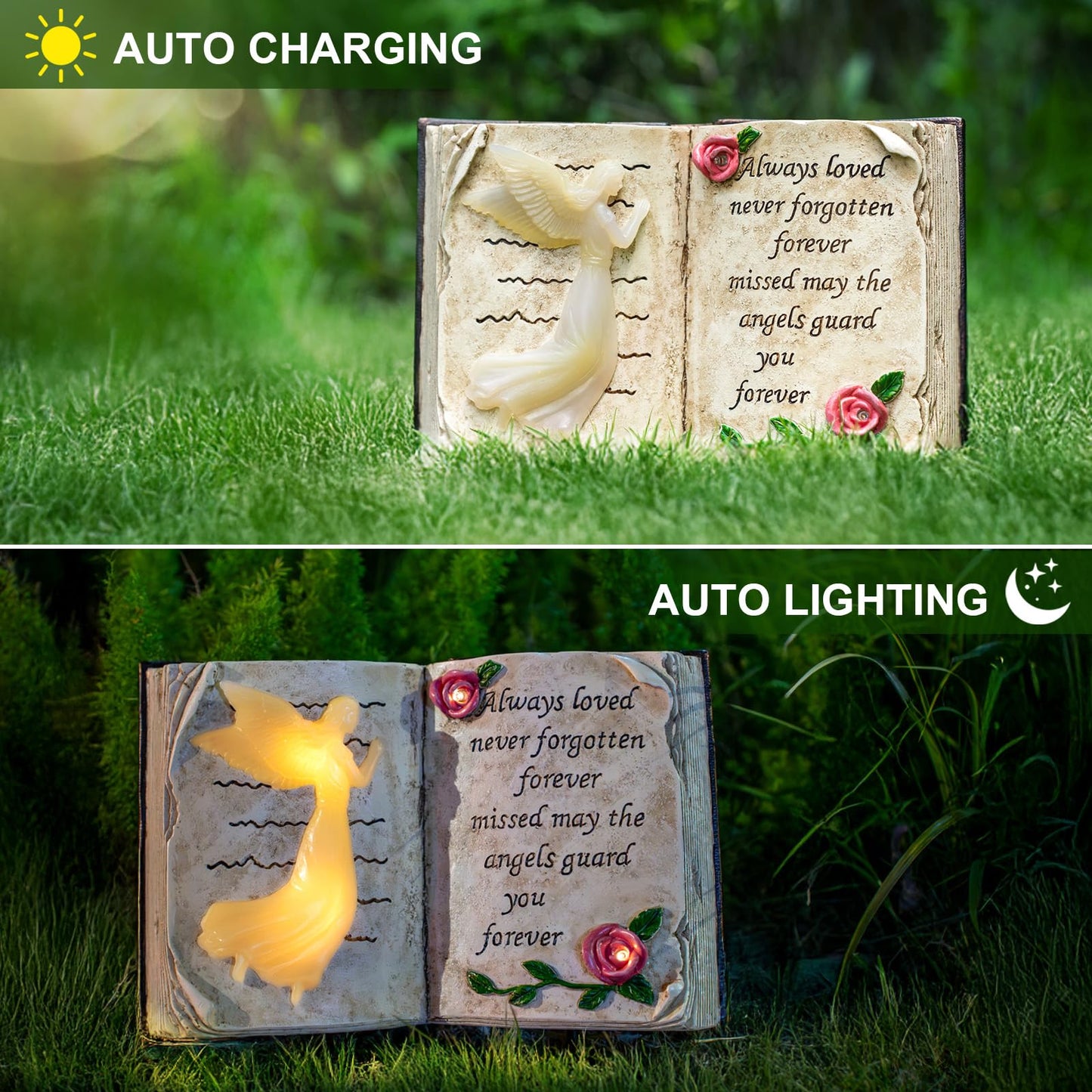 Candieslife Solar Angel Garden Stakes Lights, Waterproof Resin Decor, Model LT00185S1, Bible Angel Color