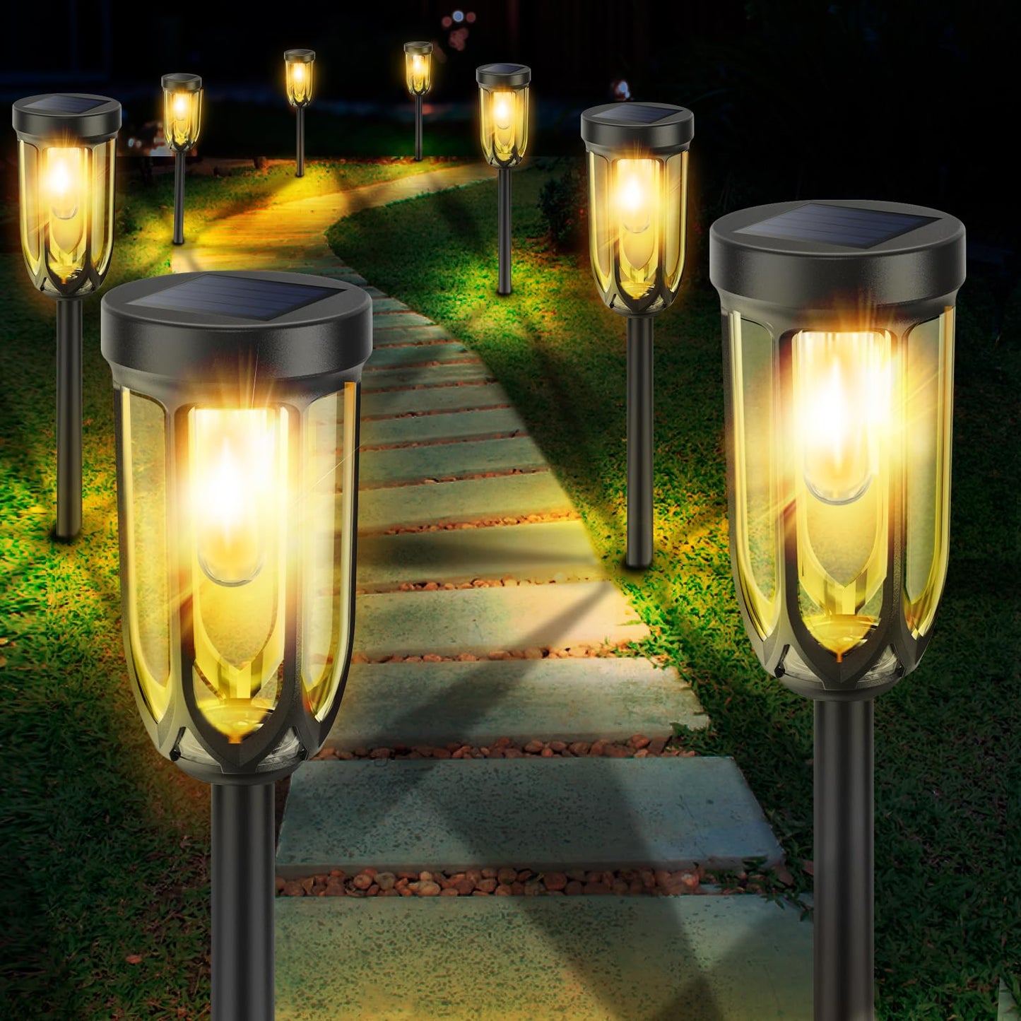 Barleit Solar Lights Outdoor 8 Pack  Solar Pathway Lights  Solar Lights Outdoor Waterproof Ip65  Bright Auto On/Off Driveway Patio Light  Solar Garden Lights Landscape Lighting For Walkway Lawn Yard