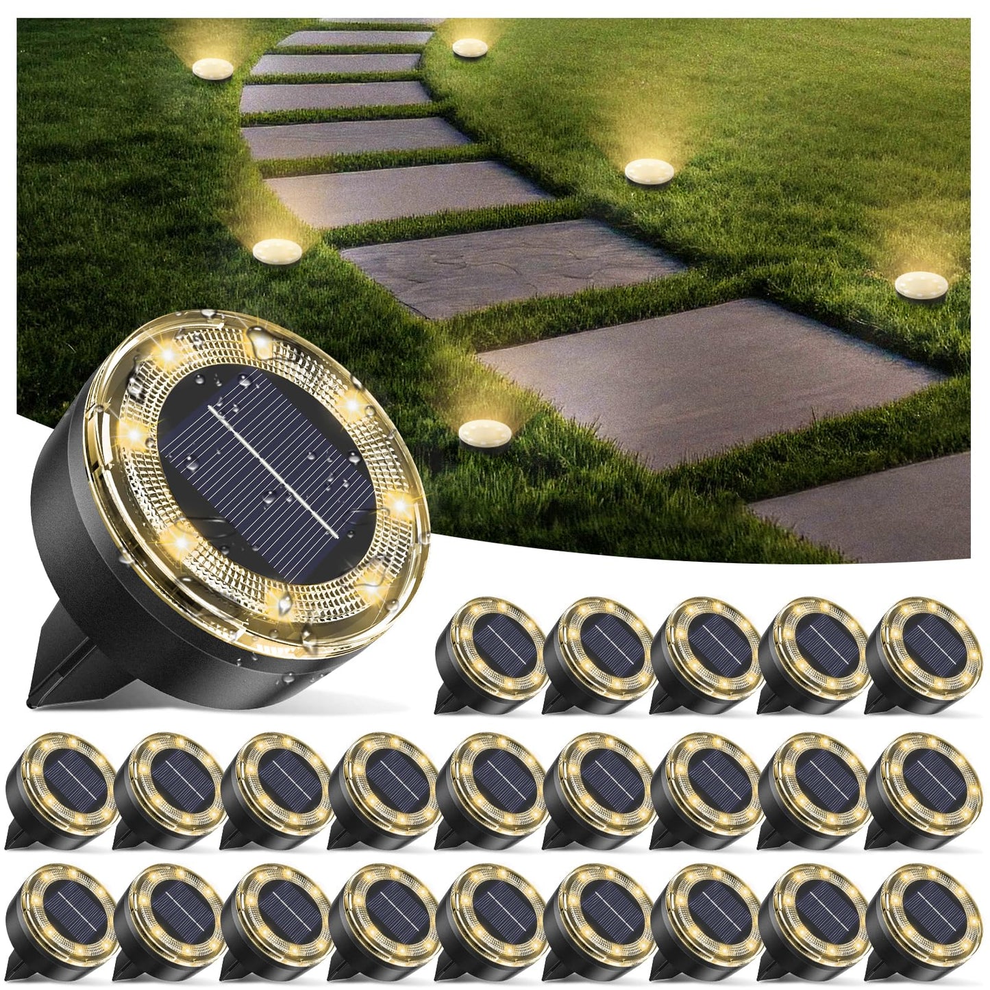 Vighep Mini Solar Ground Lights  24 Pack Solar Lights Outdoor Waterproof  Upgraded Led Flat Landscape Lighting For Outside Pathway Garden Patio Yard Driveway Warm White
