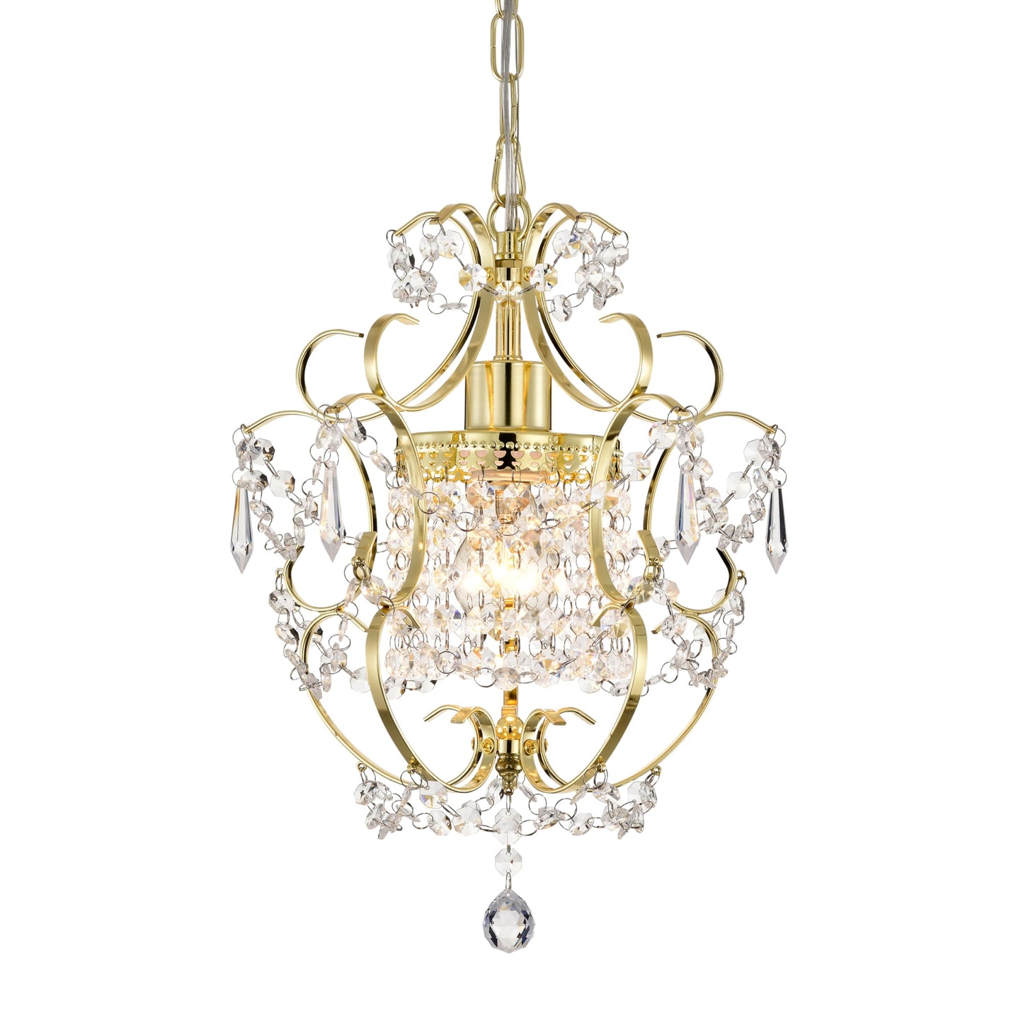 Antique House Small Crystal Chandelier, 1 Light Mini Ceiling Fixture, Gold, Model 17011GD, Acrylic for Bedroom, Closet, Bathroom