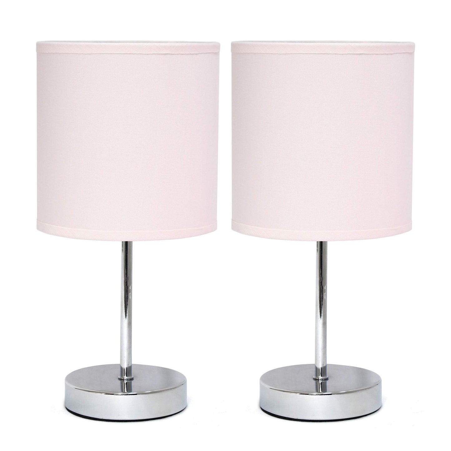 Simple Designs Lt2007-Bpk Mini Table Lamp, Chrome, Fabric Shade, Blush Pink, No Bulb