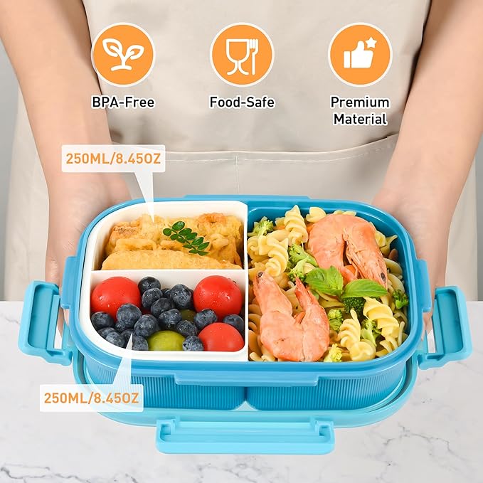 Bento Box with Removable Compartments for Adults & Kids - 1000ml Leak Proof Lunch Box with Utensils, BPA-Free, Microwave & Dishwasher Safe, Portable(Blue)