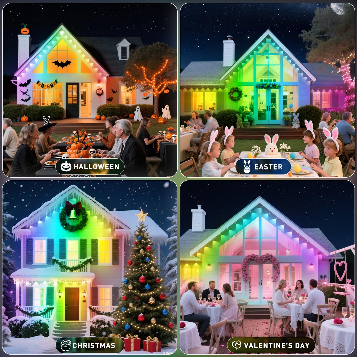 Inzidol 300Ft Permanent Outdoor Lights For House Roof  Christmas  Holiday  Party  Daily Lighting  Ip67 Waterproof Rgb Eaves Lights With Multi Scene Modes For Halloween