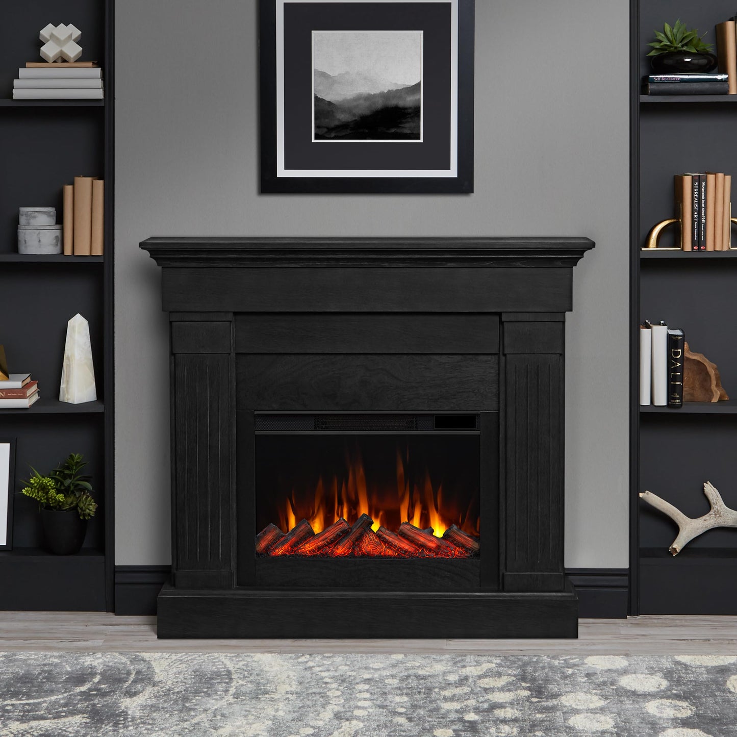 Real Flame Crawford 48 Slim Indoor Electric Fireplace With Mantel For Living Room Or Bedroom, Replaceable Fireplace Insert Heate