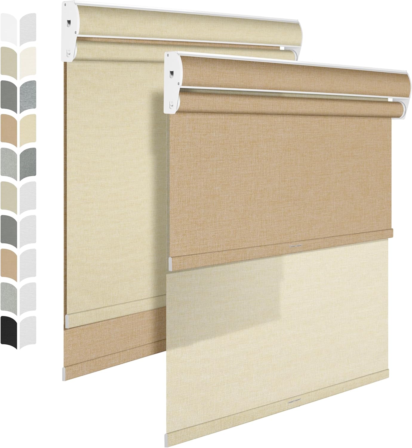 BERISSA Cordless Dual Roller Shades with Cassette Valance,Double Window Shades Blackout and Light Filtering Shades,Day and Night Roller Shades for Home Office Door.Linen Beige.68 W x 36" H