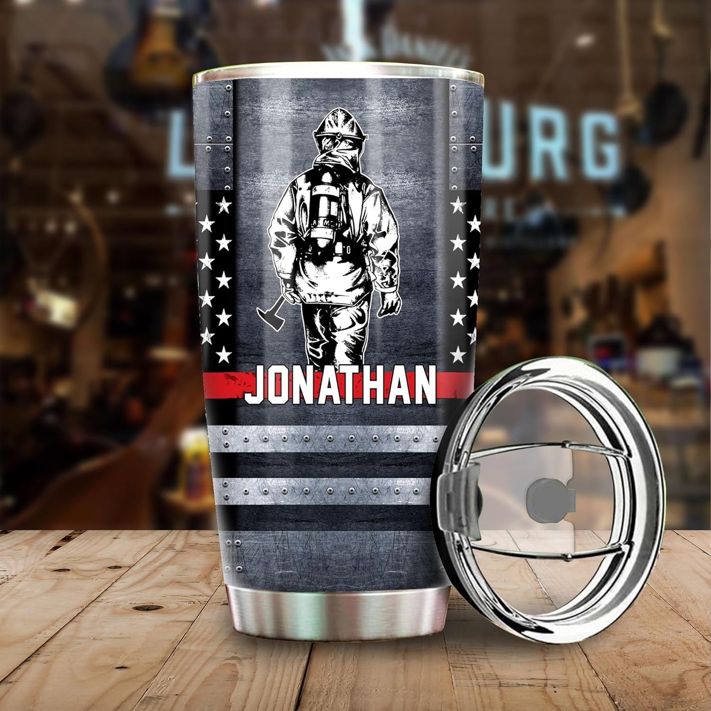 Firefighter, Fireman Gifts - Thin Red Line Redline Fire Department American Flag Coffee Tumbler - Gifts For Firefighters