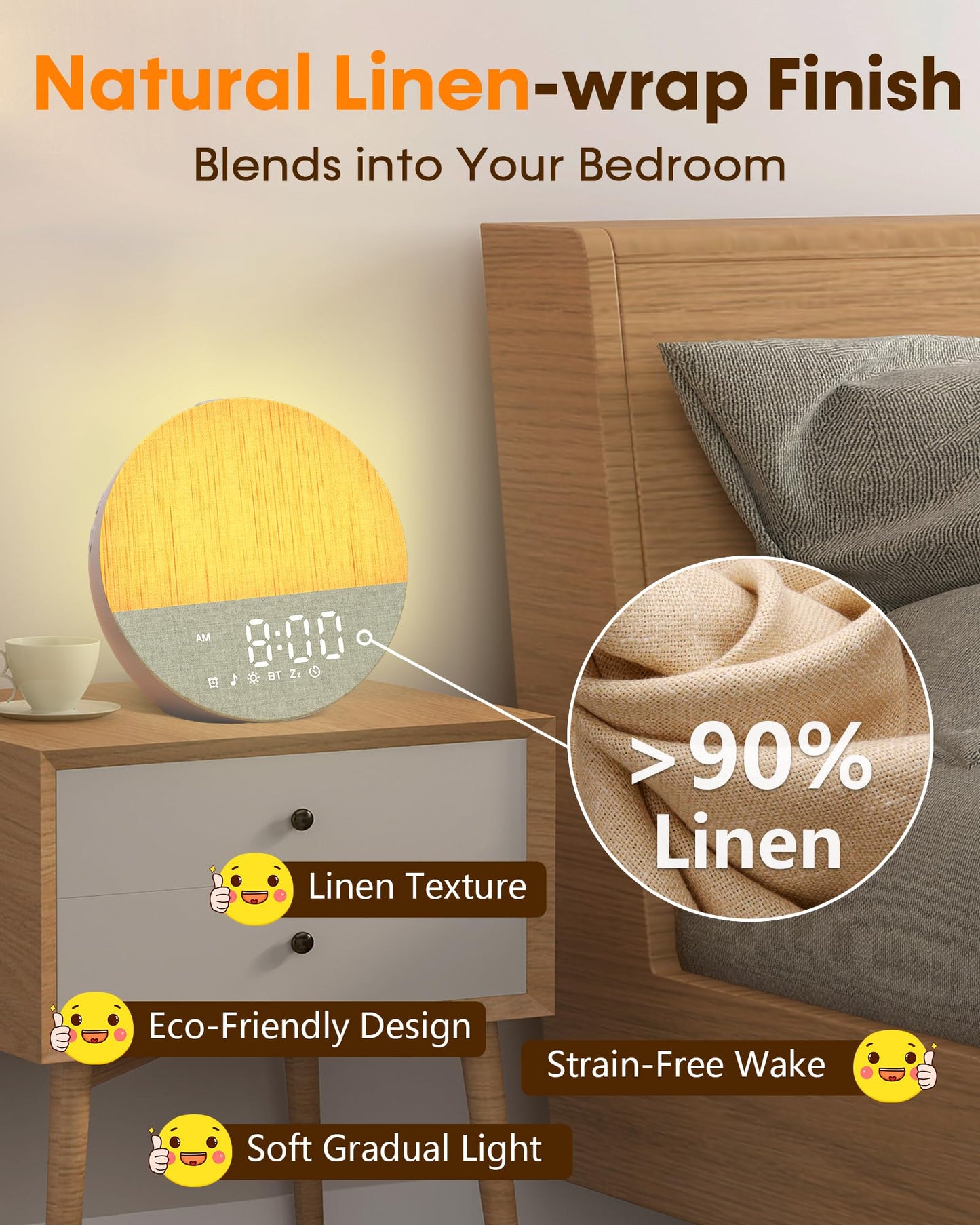 Sunrise Alarm Clock with Sound Machine: Gentle Gradual Wake Up Light for Heavy Sleepers Relieve Anxiety Dimmable Clock with Bluetooth Memory for Bedroom - White Noise Machine with 30 Sleep Sounds