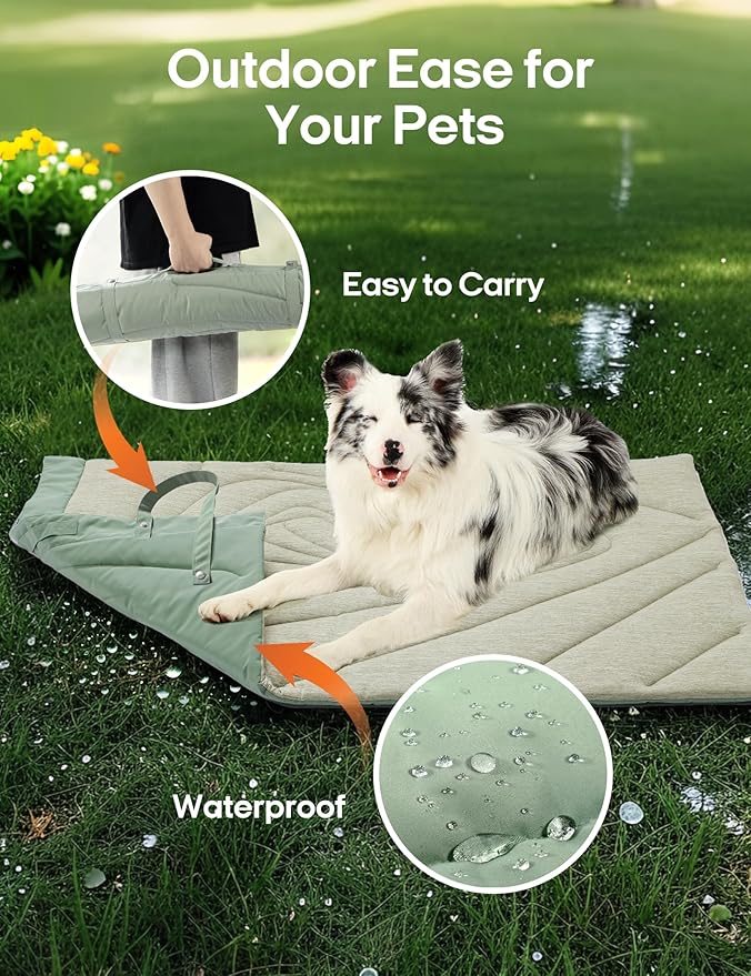 ZonLi Dog Cooling Mat, 43" x 30" Large, Waterproof Cooling Pad for Dogs & Cats, Portable & Durable Pet Mat for Crate, Trunk, Camping, Outdoors, Machine Washable, Ice Green