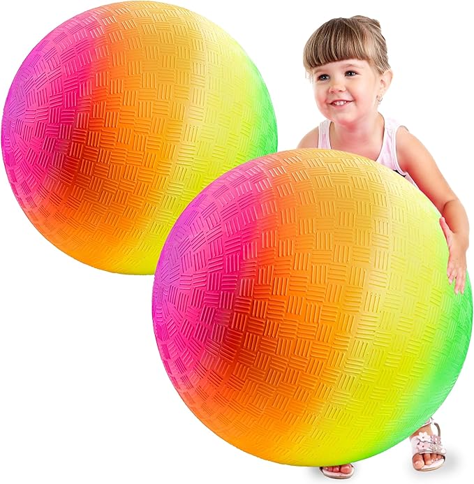 Bedwina 18 Inch Rainbow Playground Ball for Kids (Pack of 1 or 2) Jumbo Size Rainbow Inflatable Big Bouncy Kickball for Pa...