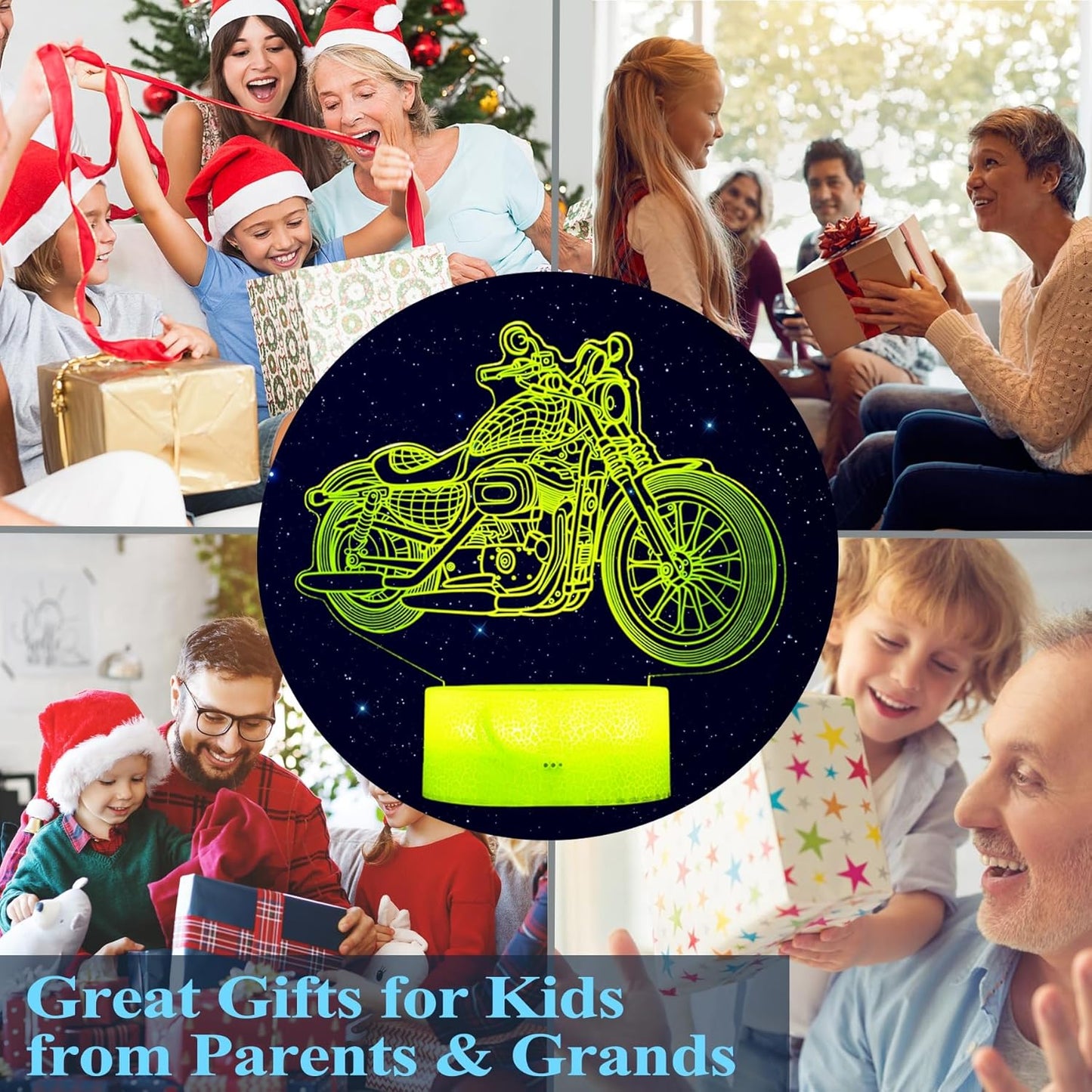 Motorcycle Gifts, Motorcycle Night Light, Motorbike 3D Illusion Lamp, 16 Colors Changing, Timer, 4 Flash Modes and Dimmable，LED, Kids Room Decoration, Xmas Birthday Gifts