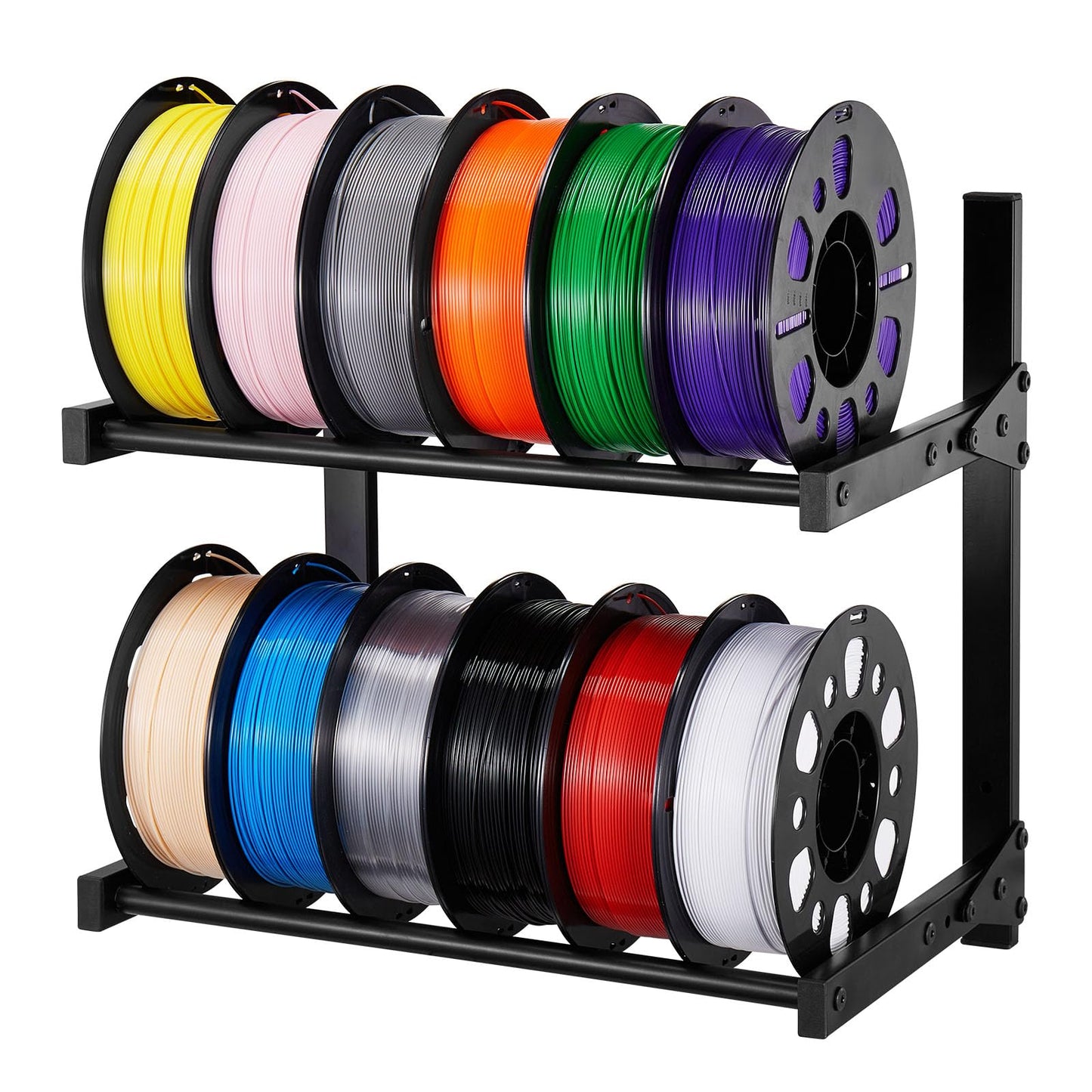 Vevor Wall Mount Printer Filament Storage Rack, 2-Tier Wall Bracket Storage Shelf, Rolling Filament Spool Holders Racks With Whe