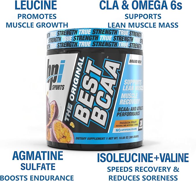 BPI Sports Best BCAA - The Building Blocks of Protein and Muscle - Supports Metabolism - Omega 6 - Passion Fruit, 30 Servings, 300 g