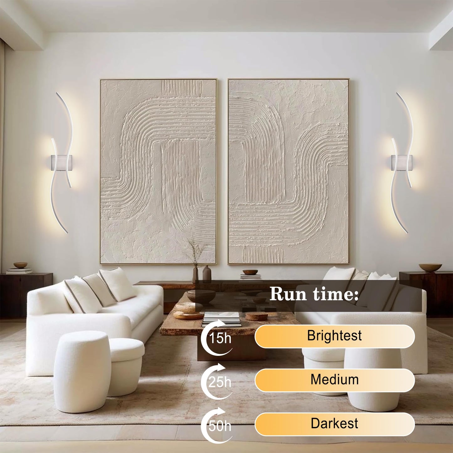 KARTOOSH Battery Operated Wall Sconces Set of 2, Remote Control, Stepless Colors 3000K-6000K, Nickel, 39.3 Inch, Model Z