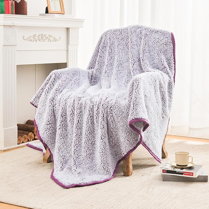 EMME Fuzzy Blanket Soft Fleece Throw Blankets for Women, Fluffy Sherpa Throws(Plush Purple,90"x90")
