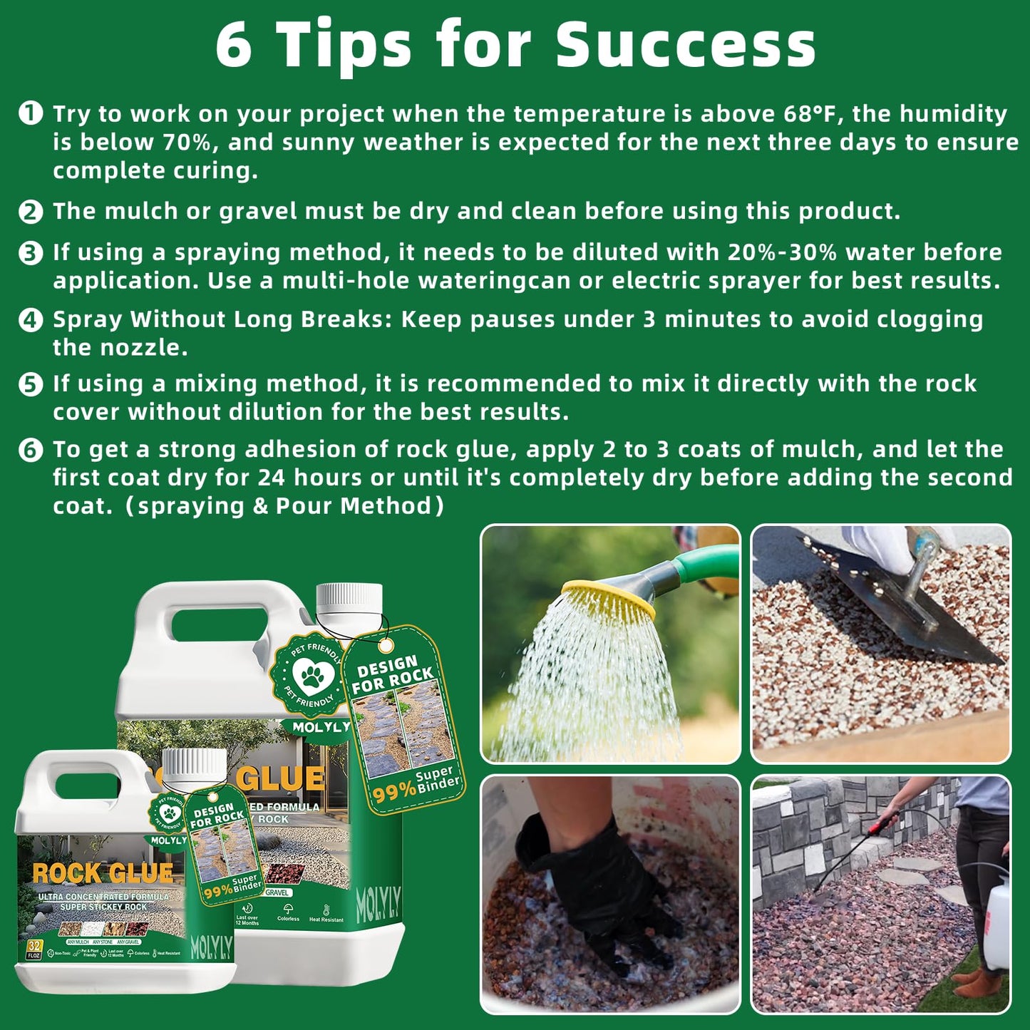 Rock Glue for Landscaping - 2 Gallon Mulch Glue, Gravel Binder & Stone Adhesive, Fast-Dry, Non-Toxic, Weather-Resistant for Patios, Garden, Walkways and Paths