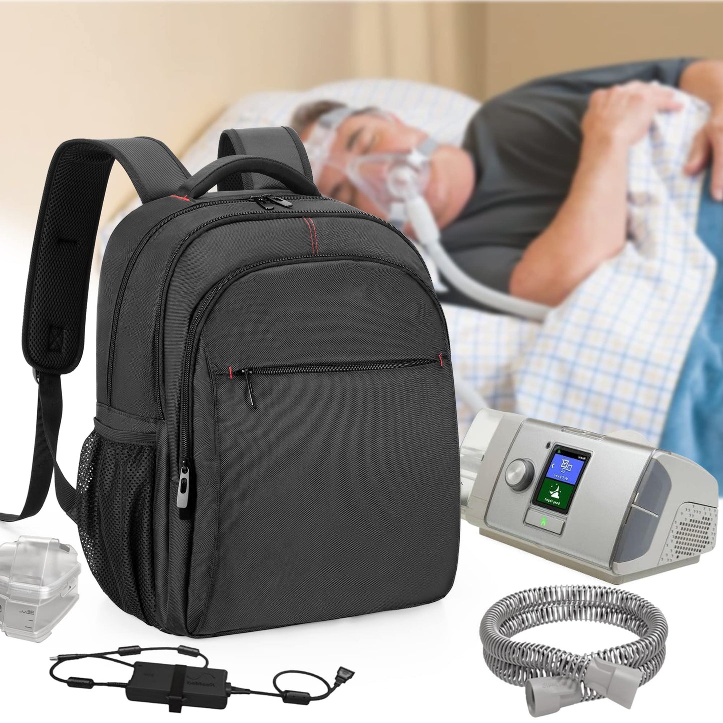 CURMIO CPAP Backpack Compatible with ResMed Air Sense 11, Air Sense 10, Air Sense 9, CPAP Travel Bag with Luggage Strap Compatible with Philips CPAP Machine and Accessories, Black (Patent Design)