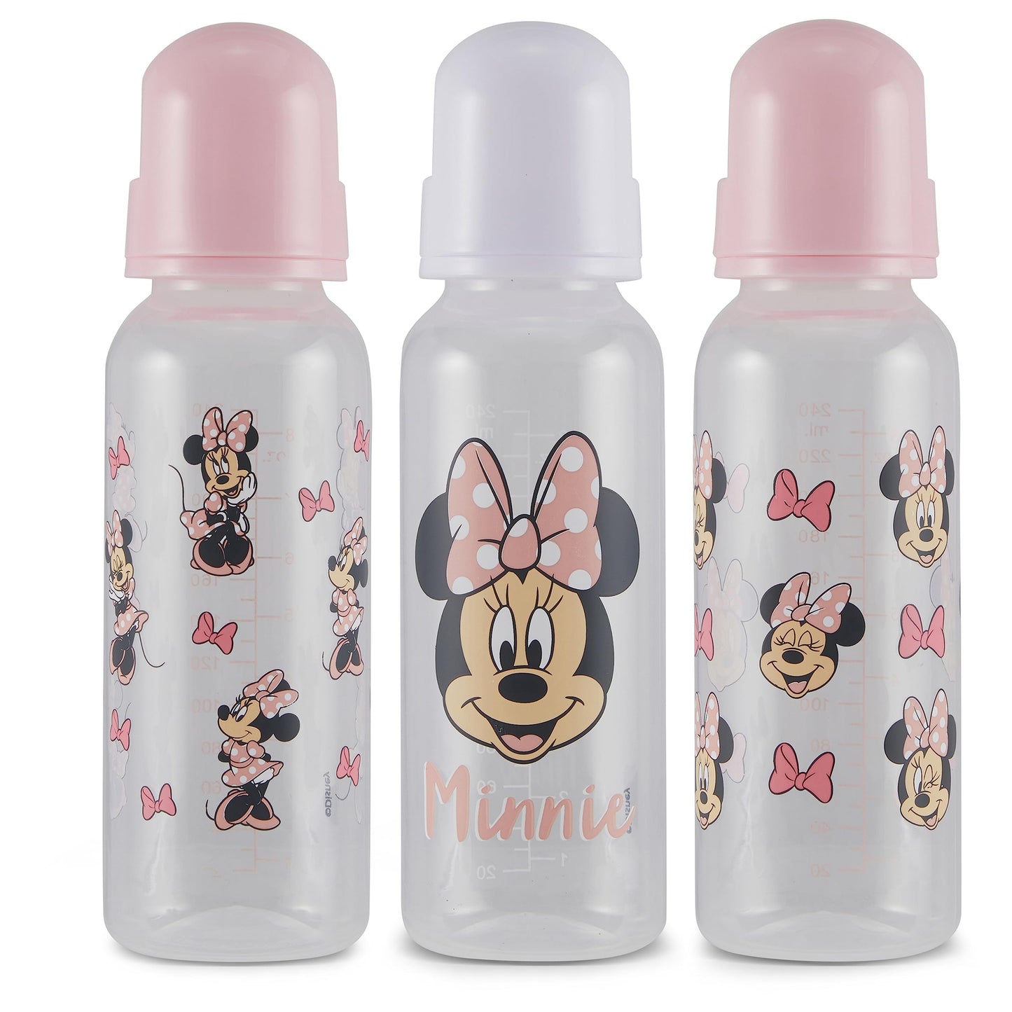 Baby Bottles 9 oz for Boys and Girls| 3 Pack of Disney Minnie Bows and Winks Infant Bottles for Newborns and All Babies | BPA-Free Plastic Baby Bottle for Baby Shower