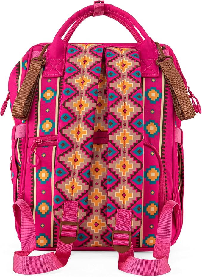 Wrangler Aztec Backpack Organized Daypack Travel Baby Bag with Stroller Strap and Side Bottle Pockets WG2204-9110HPK
