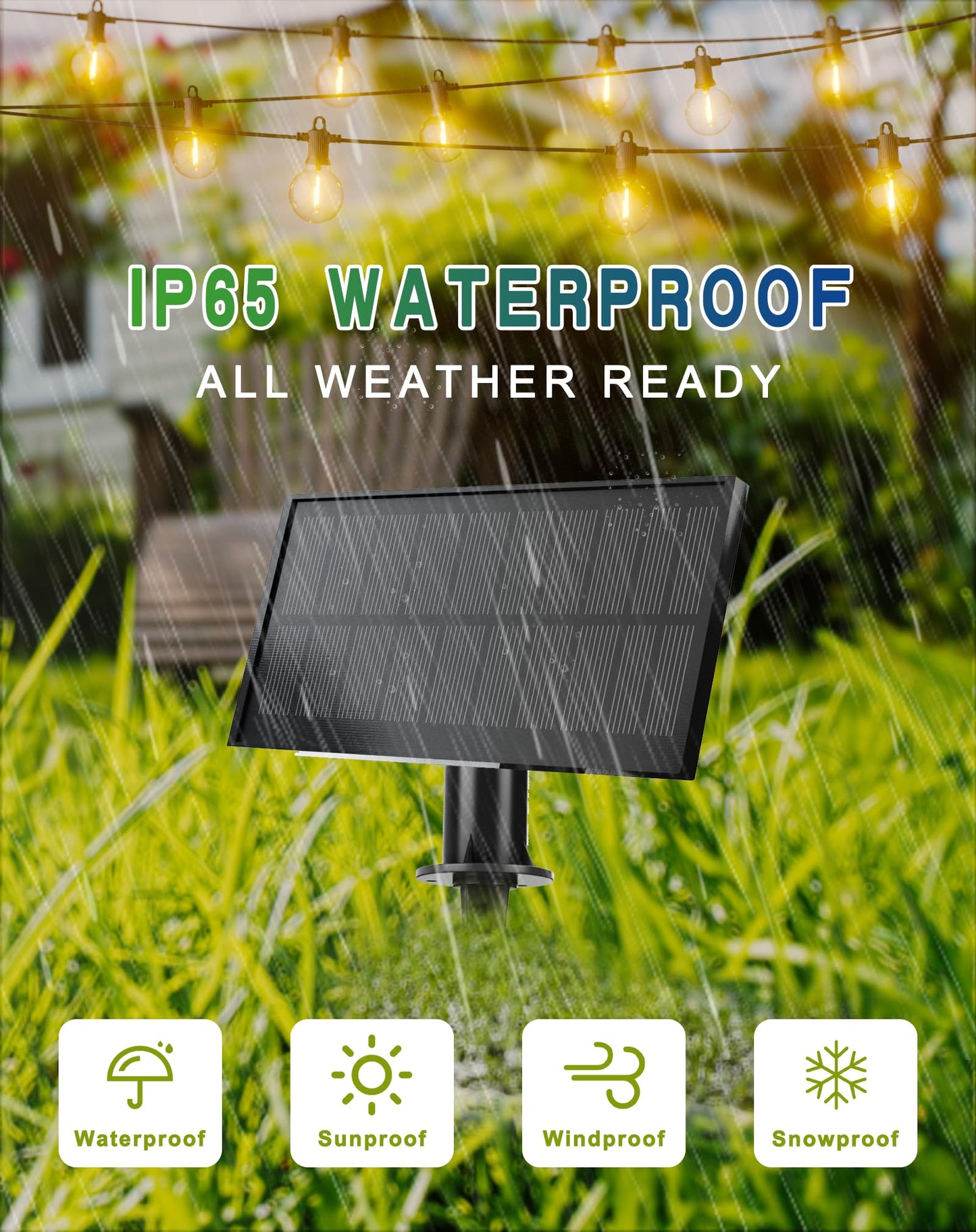 Zuske Solar String Lights Outdoor 100FT, Waterproof, USB Port, 52 Shatterproof G40 Bulbs, Warm White, Black, Model 12-25